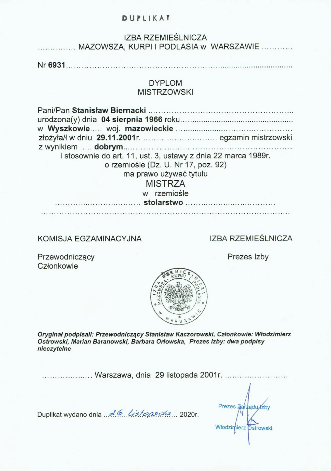 dyplom mistrzowski